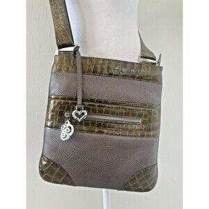 Brighton Crossbody Leather Bag Purse Croc Embossed  Shoulder Brown Metallic Chic